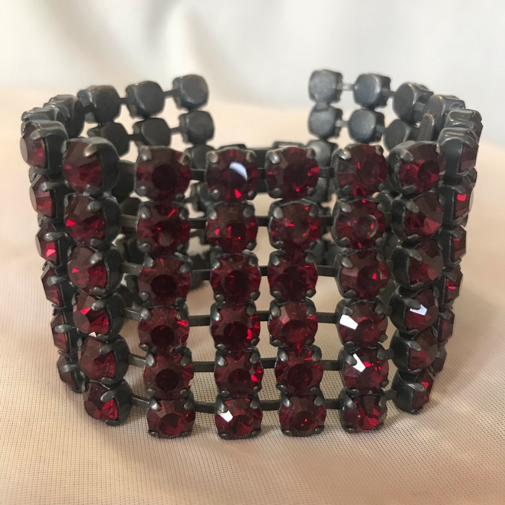 Atlantis Berlin Garnet Red Swarovski Crystal Cuff Bracelet NEW